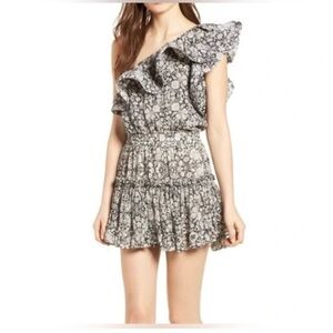 Misa Los Angeles Josefine One Shoulder Floral Ruffle Mini Dress Size M